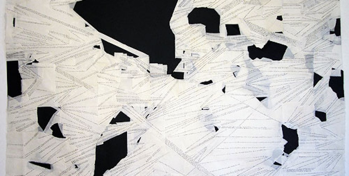 Annabel Daou, I Don’t Know Where I’m Coming From, 2011, Ink and repair tape on handmade paper, Framed: 38 x 50 in.