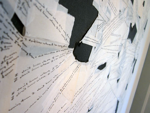 Annabel Daou, I Don't Know Where I'm Coming From, 2011, Ink and repair tape on handmade paper, Framed: 38 x 50 in. (Detail)