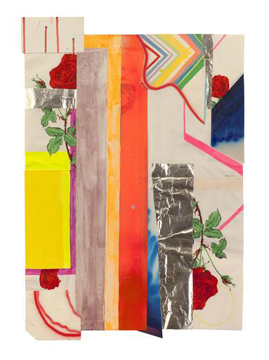 Sarah Cain, Last Rose, 2008, Paper, tinfoil, canvas, acrylic, and gouache on paper, Paper: 27 1/2 x 15 1/2 in.