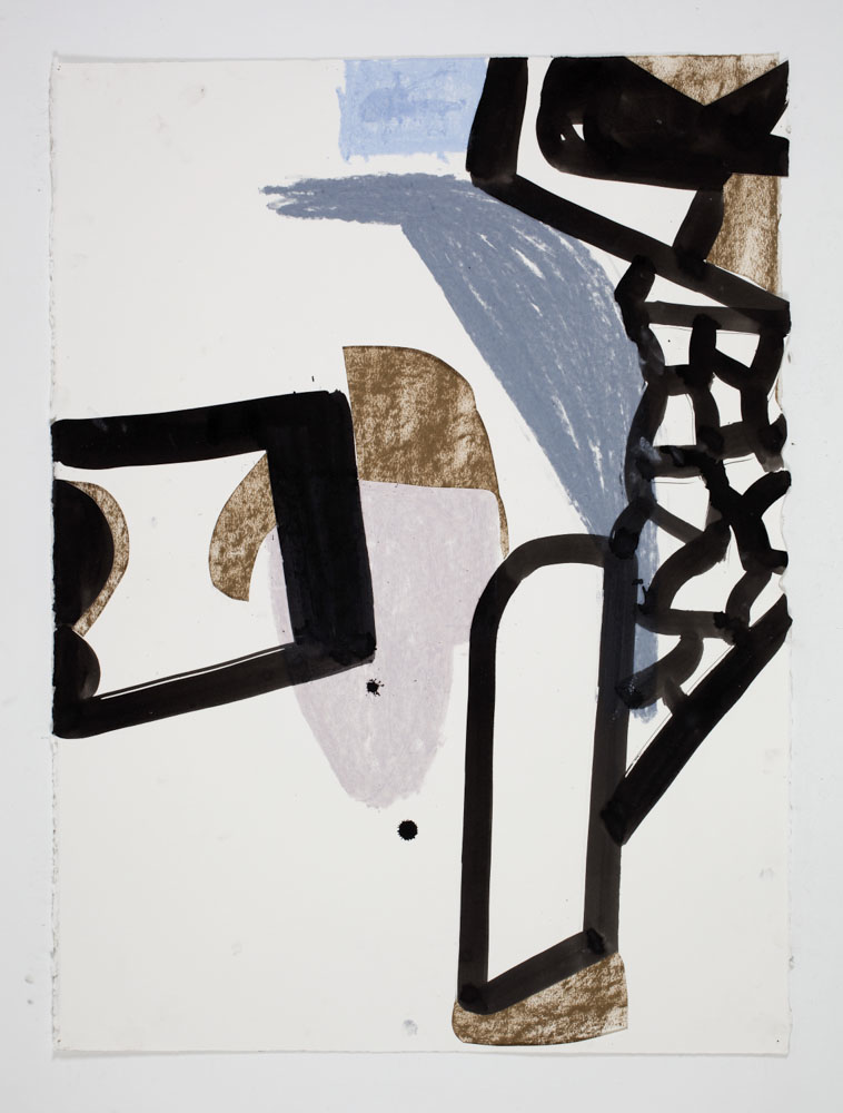 Amy Sillman, A Shape that Stands Up and Listens #48, 2012, Ink and chalk on paper, 30 x 22 1/2 in.