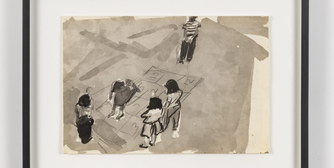 Darrel Ellis, Untitled (Children Playing After Thomas Ellis Photograph), C. 1981, Ink, wash and graphite on paper, 12 x 18 in.