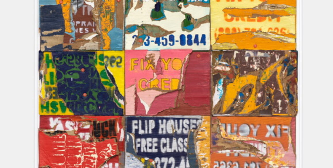 Edgar Ramirez, Lottery of False Hopes 1, 2020, Acrylic house paint and capped roofing nails on cardboard,59 x 75 in.